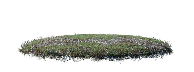 round surface patch covered with flowers, green or dry grass isolated on transparent background. rea