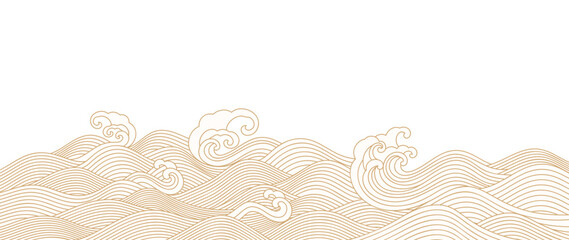Wall Mural - japanese sea wave background vector. wallpaper design with gold and white ocean wave pattern backdro