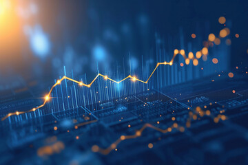 Wall Mural - Abstract Financial Chart with Uptrend Line Graph on Blue Background