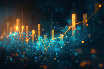 Wall Mural - Abstract Financial Chart with Uptrend Line Graph on Blue Background