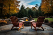 Cozy autumn backyard with fire pit and adirondack chairs