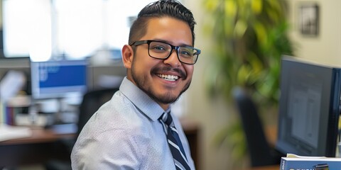 Hispanic latino businessman dressed in business casual with collared shirt and tie