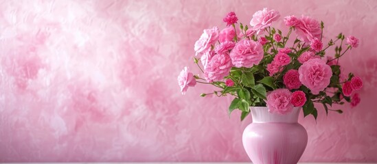 Sticker - Fuchsia wallpaper with light pink flower bouquet as home decoration.