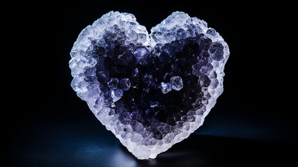 Wall Mural - heart, crystal stone heart, natural gemstone symbol of love on a black background, druse of rock crystal