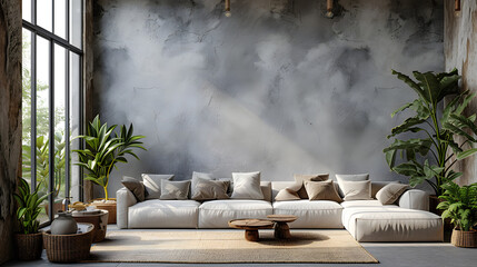 Wall Mural - Contemporary living room interior with white wall, Mockup Room