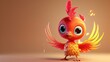 Baby phoenix bird - orange feathers ready to flame on in 3D rendered animation