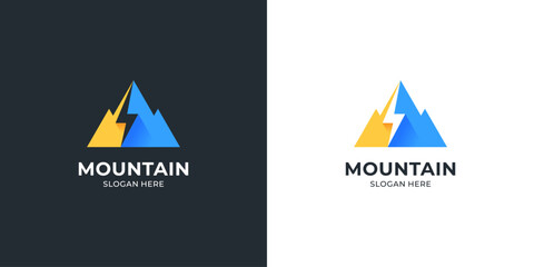 Wall Mural - Simple mountain vector icon logo design. Abstract peak with negative space lightning shape.