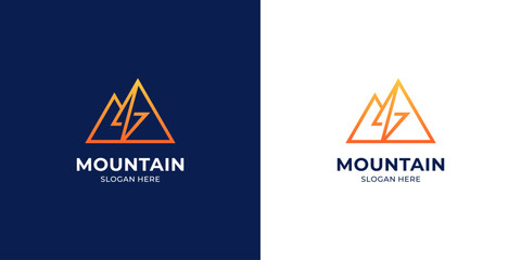 Wall Mural - Linear peak mountain and lightning logo design template