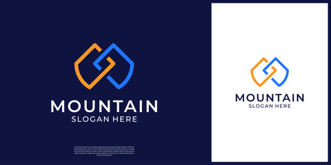 Wall Mural - Abstract twin mountain logo with infinity vector symbol.