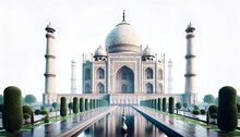 Beautiful Taj Mahal On White Background.