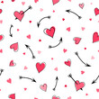 Seamless Pattern with Red Hearts and Cupid Arrows