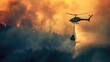 Fire fighting helicopter carry water bucket to extinguish the forest fire