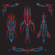 Set Red and Blue Pinstripe old school illustration
