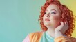 © Z A C - A captivating image of a plus-size woman exuding beauty and a positive vibe against a pastel color backdrop.
