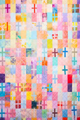 Wall Mural - Quilt made with different colored squares and crosses on it.