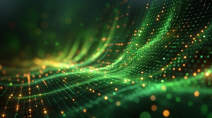 Poster - A digital technology banner green blue background concept with technology light effects, abstract technology, innovation future data, internet network, machine learning, connecting lines and dots,