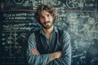 © svetlana_cherruty - Portrait of modern man mathematic teacher, professor or student at school , university against blackboard with formulas.