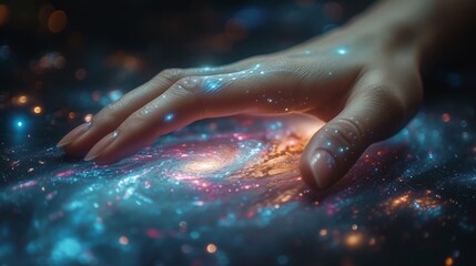 Leinwandbilder - An image of a woman touching the metaverse universe. Conceptual design for future technology era.