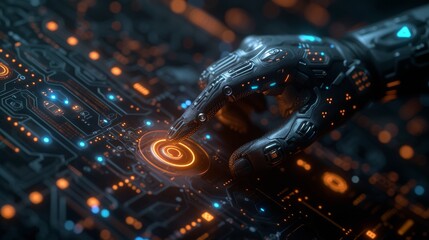 Fototapete - A low poly icon interface using artificial intelligence (AI) with machine learning and data mining.