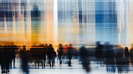 Wall Mural - a crowd of people in the city, blurred abstract background