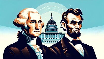 Wall Mural - Illustration for presidents' day with portraits of george washington and abraham lincoln.