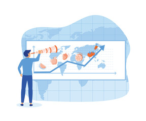 Inflation financial crisis. Food price inflation. Crisis and rising commodity prices concept. Recession inflation. The graph of rising consumer product prices around the world. flat vector modern illu