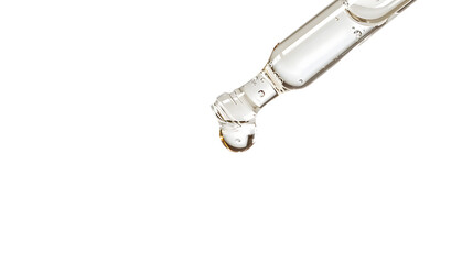 Canvas Print - Clear essential oil dripping from dropper isolated on white background. 