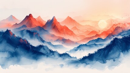 Wall Mural - Watercolor painting of a mountain landscape.