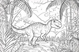 Fototapeta Dinusie - Iguanodon Dinosaur Black White Linear Doodles Line Art Coloring Page, Kids Coloring Book
