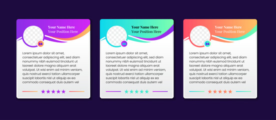 Wall Mural - testimonial banner with photo space. vector inforgraphic fluid template. modern style colorful eleme