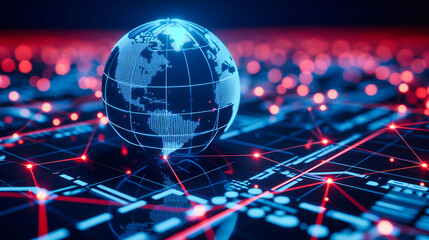 Global technology and business network concept, visualizing digital connectivity and communication across the world