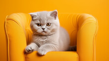 Sad Kitten In A Yellow Chair