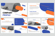 Blue and orange modern business work report slide presentation template