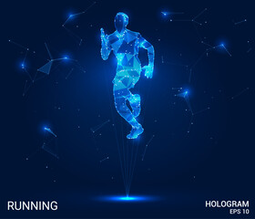 Wall Mural - hologram run. a runner made of polygons, triangles of dots and lines. running is a low-poly compound