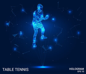 Wall Mural - A hologram of table tennis. Table tennis made of polygons, triangles of dots and lines. Table tennis low-poly compound structure. Technology concept vector.