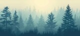 Fototapeta  - Pine forest. Silhouette wood tree background, wild nature woodland landscape. Vector image foggy tall trees misty engraved scene