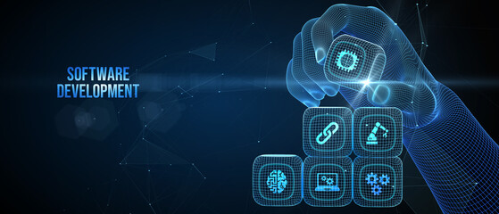 Wall Mural - inscription software development on the virtual display. business, modern technology, internet and n