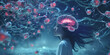 Hallucinations subconscious  , Symptoms of schizophrenia in teenagers, little girl's mind glowing universe display of Auditory Hallucinations emotion swing, neuromarketing, 