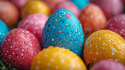 Wall Mural - Easter eggs colorful close up background, blurred background