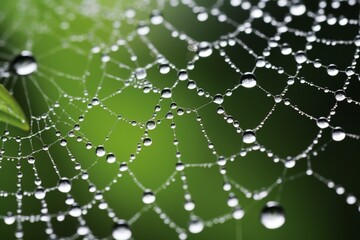 Wall Mural - : A close-up of a delicate spiderweb adorned with morning dew, creating a stunning and intricate natural pattern.