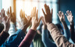 © Limitless Visions - Teamwork and cooperation concepts with group person raising hand.power of voice voting and agreement of organization direction.confidence of human mindset.business ideas