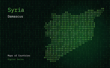 Naklejka na meble Syria Map Shown in Binary Code Pattern. TSMC. Blue Matrix numbers, zero, one. World Countries Vector Maps. Digital Series