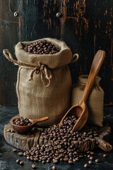 Wall Mural - Coffee beans on wooden table