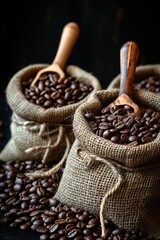 Wall Mural - Coffee beans on wooden table