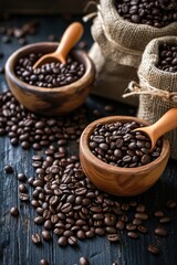 Wall Mural - Coffee beans on wooden table