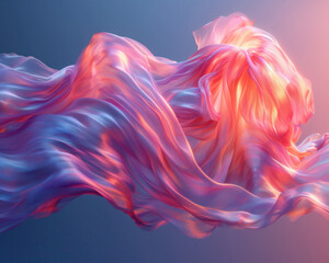 Poster - 3D hyper realism silk cloth floating isolated pale color background. Futuristic cyberpunk reflective holographic flow.