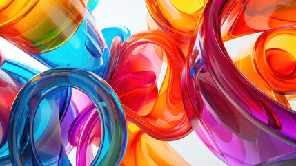 Poster - Abstract 3D colorful arrangement of swirly glass tubes, in style of photorealistic compositions, fluidity, dark table processing, irregular shapes, clear colors, multilayered