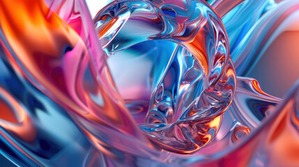 Poster - Abstract 3D colorful arrangement of swirly glass tubes, in style of photorealistic compositions, fluidity, dark table processing, irregular shapes, clear colors, multilayered