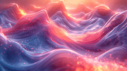 Poster - Abstract 3D neon holographic wave with glossy flowing against a vibrant abstract background. Iridescent surface background.
