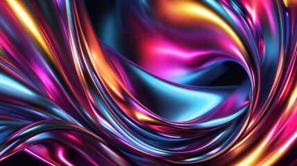 Poster - 3D abstract colorful holographic metallic foil with iridescence background. futuristic cyberpunk hyper realism detailed background.